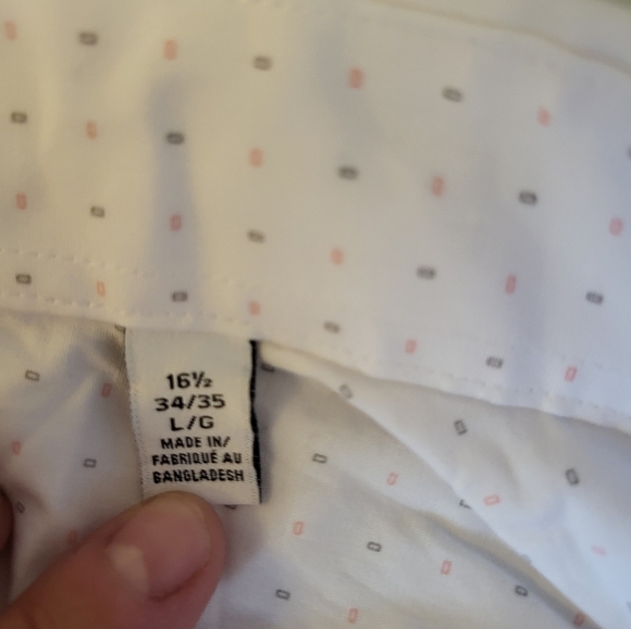 Calvin Klein White With Pink And Gray Dots Dress Shirt, Size Large - Picture 5 of 6